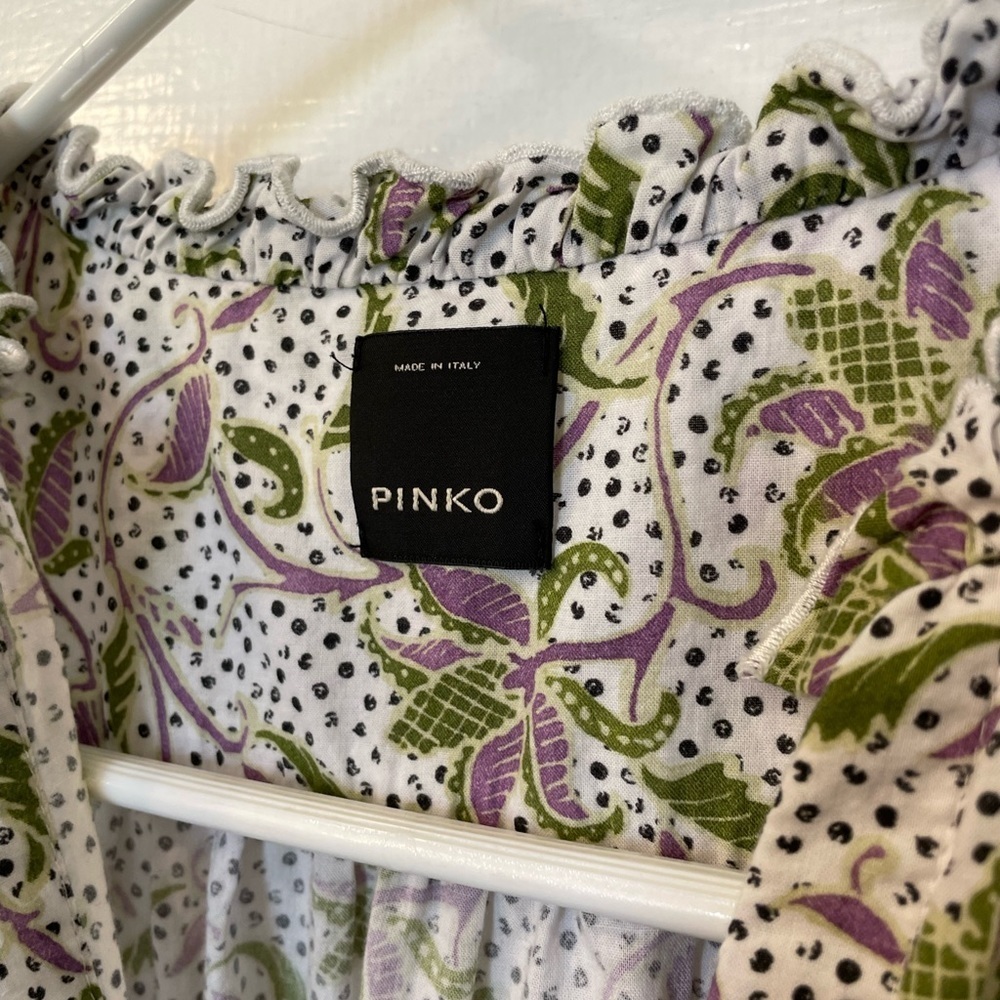 Pinko Nomade Short Dress White Floral Made In Italy 100% Cotton - Picture 3 of 12